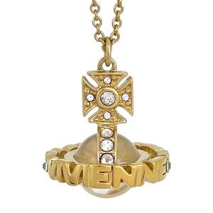 Vivienne Westwood Gold Tone Crystal 3D Orb Pendant Necklace